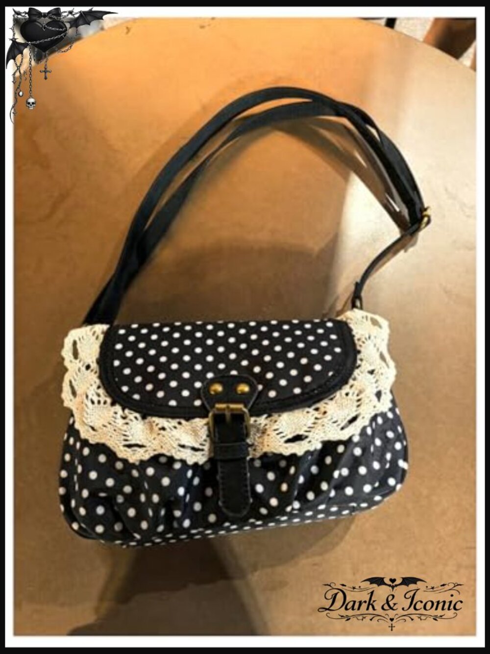 Polka Dots Crossbody Bag Lace Trim Adjustable Strap Flap Handbag Purse - Picture 2 of 5